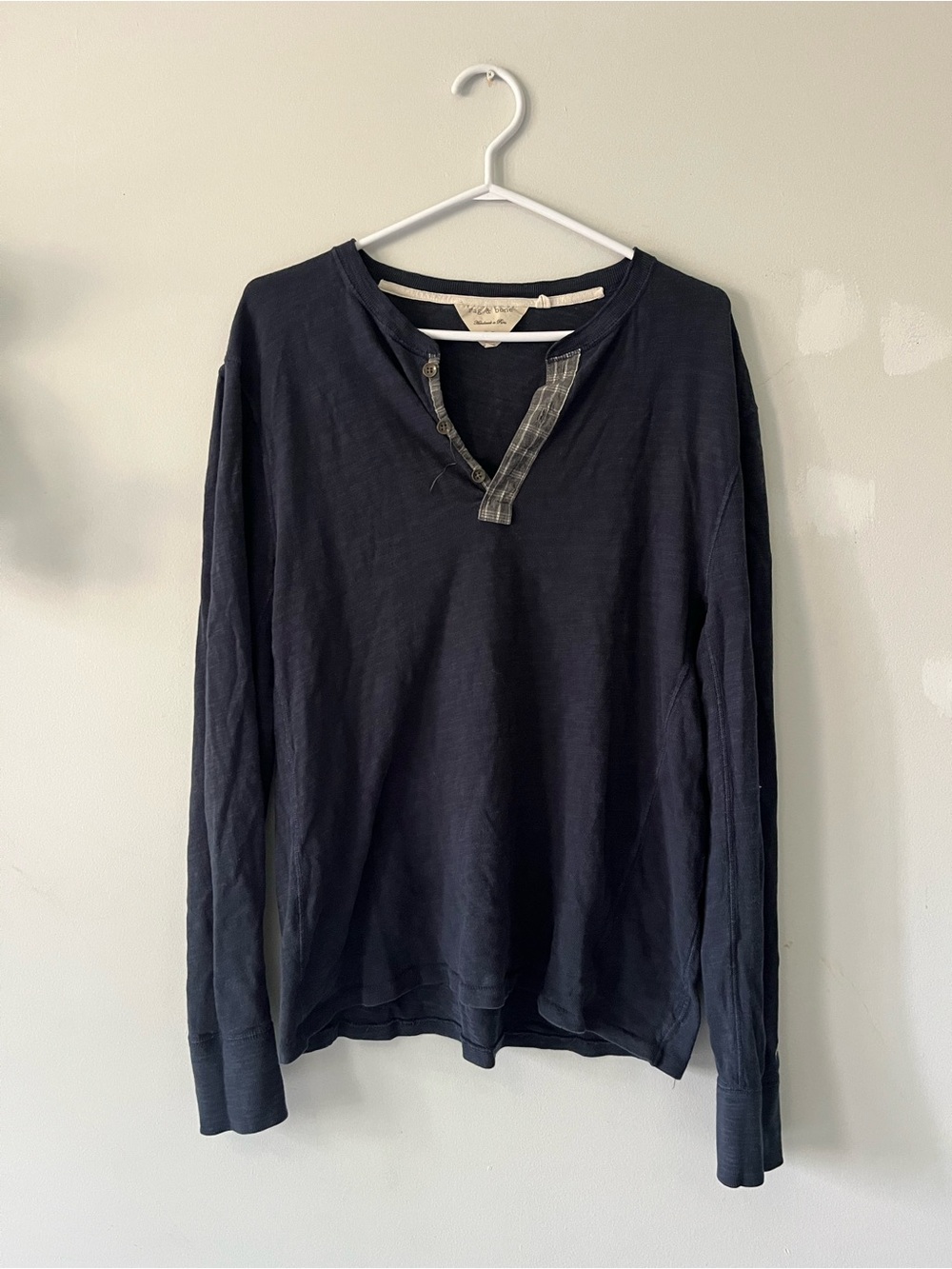 rag & bone Men's 100% cotton Navy Henley Long-Sleeve Shirt